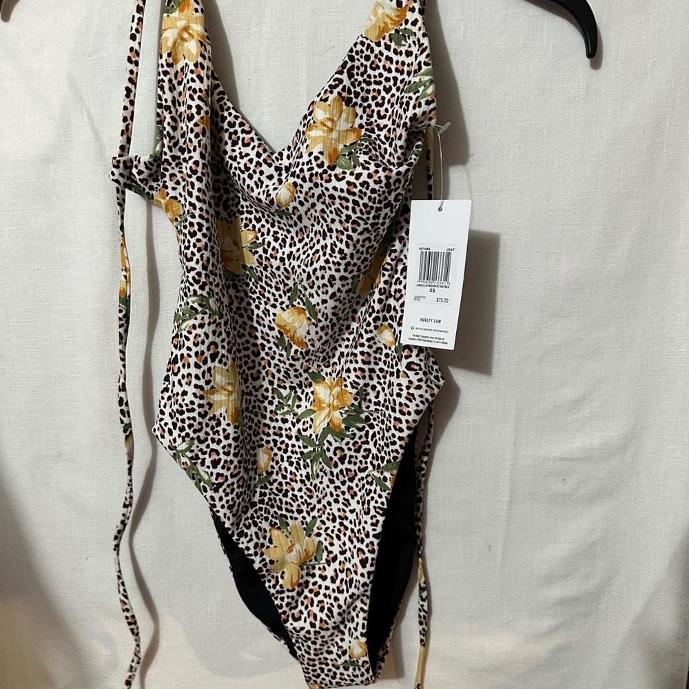 Hurley Leopard Print One Piece Swimsuit with Yellow Floral